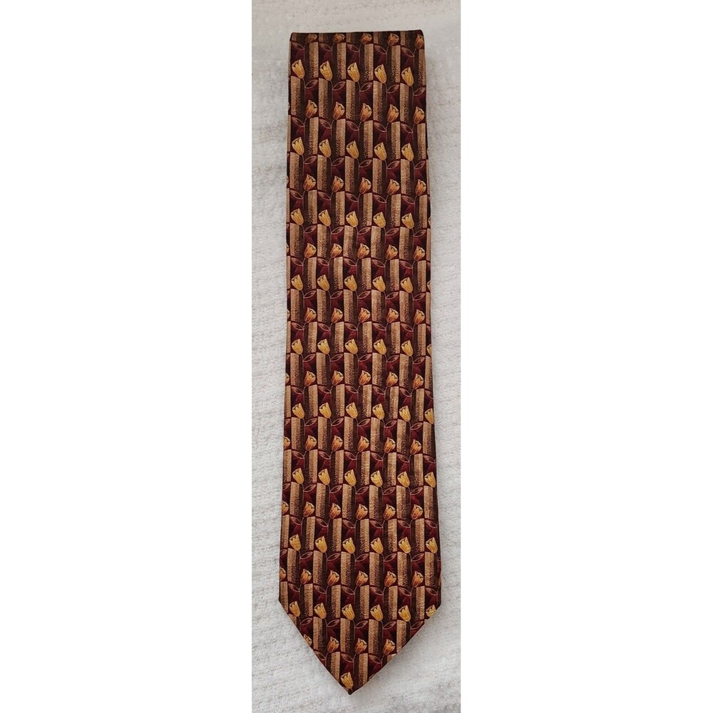 Ermenegildo Zegna Men's Necktie Luxury Italy 100% Silk Gold Red Brown Floral EUC